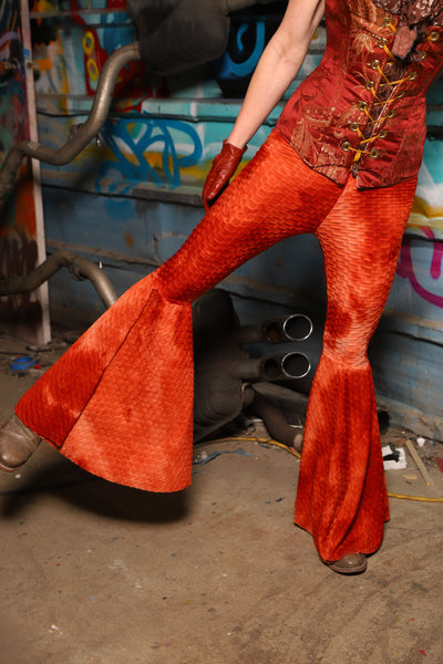 Bell Bottoms in Textured Burning Tie-Dye Spandex - The "Ensembled in Embers" Collection