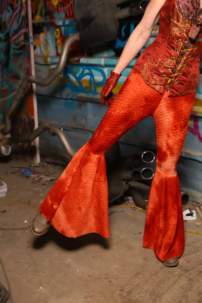 Bell Bottoms in Textured Burning Tie-Dye Spandex - The "Ensembled in Embers" Collection