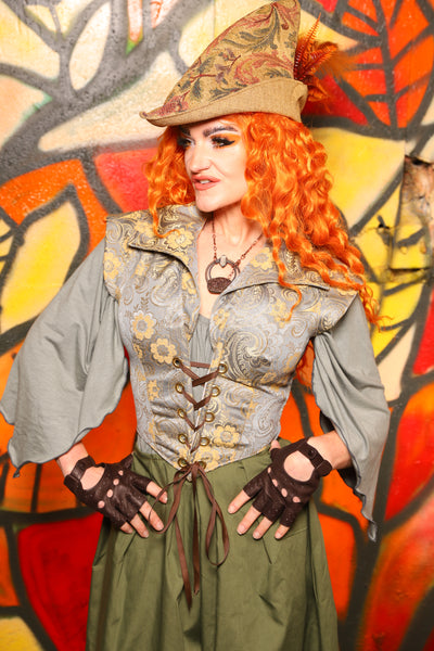Guinevere II Bodice in Pale Blue & Gold Damask -"Bowstrings & Bodices Collection"