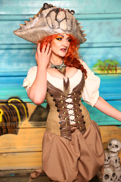 NEW MARKDOWN! Set #06 - Map Tan Suede-Includes Corset + Bloomers- The Paradise Cove Collection