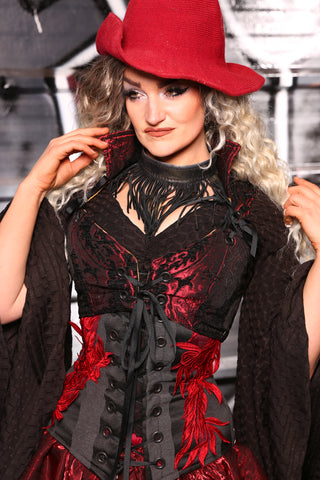 Cropped Courtier Corset in Crimson & Black Medallion -"13 Days of Halloween 2024" Day 6