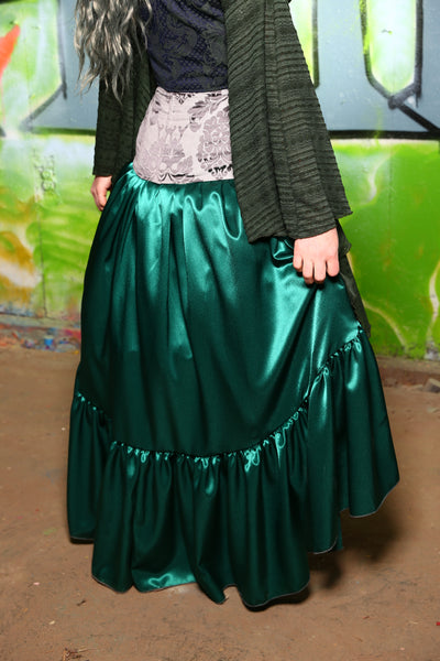 Stagecoach Skirt with Long Ruffle in Emerald Satin  -"Greener Pastures Collection" #34