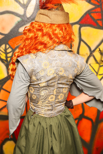 Guinevere II Bodice in Pale Blue & Gold Damask -"Bowstrings & Bodices Collection"