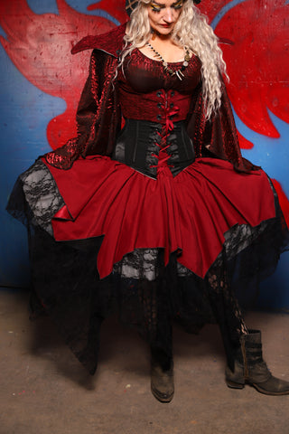 Double Layer Fairy Skirt in Black Lace w/Crimson Crepe Satin Mini Fairy - The Checkered Past Collection