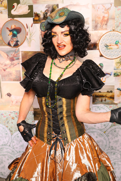 33. Wench Underbust Corset in Ivy Lane Stripe - The Fowl Majesty Collection
