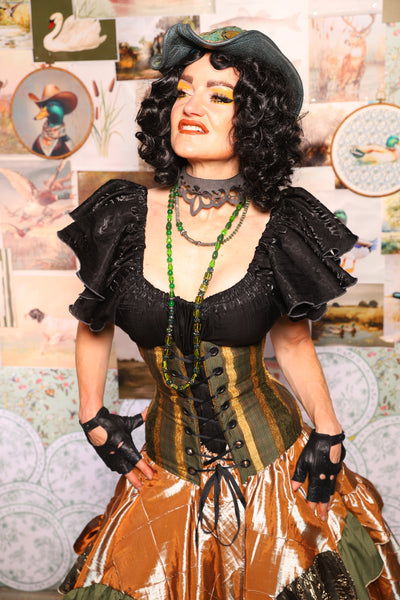 33. Wench Underbust Corset in Ivy Lane Stripe - The Fowl Majesty Collection