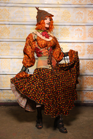 Crescent Skirt w/Ruffles in Raking Leaves Cotton - Day 5 of 13 Days of Halloween