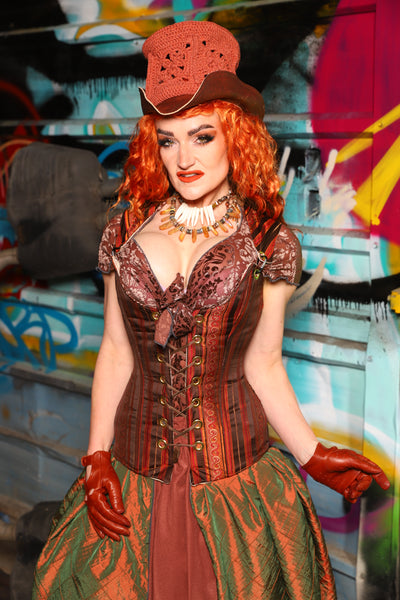 Marie Overbust in Rust & Rum Stripe - The "Ensembled in Embers" Collection