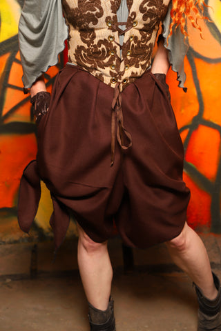 Side Tie Knee Length Bloomers w/Pocket in Brown Twill -"Bowstrings & Bodices Collection"