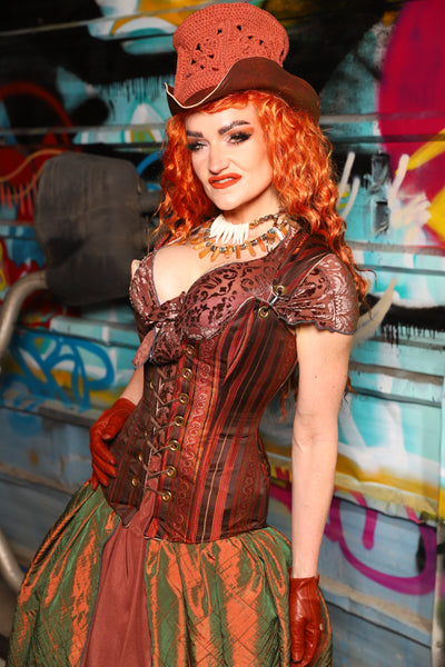 Marie Overbust in Rust & Rum Stripe - The "Ensembled in Embers" Collection