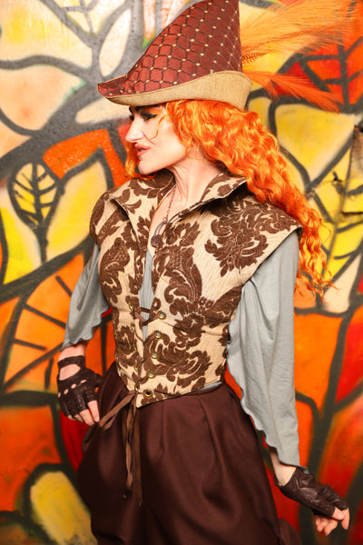 Guinevere II Bodice in Brown & Cream Damask Chenille -"Bowstrings & Bodices Collection"