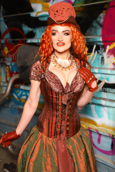 Marie Overbust in Rust & Rum Stripe - The "Ensembled in Embers" Collection