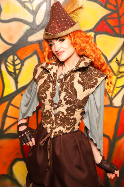 Guinevere II Bodice in Brown & Cream Damask Chenille -"Bowstrings & Bodices Collection"