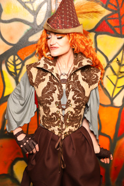 Guinevere II Bodice in Brown & Cream Damask Chenille -"Bowstrings & Bodices Collection"