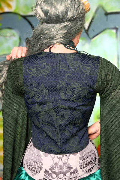 Cropped Marie Bodice in Emerald & Navy Vine   -"Greener Pastures Collection"#10 *PLEASE order by BUST Measurement, NOT waist!