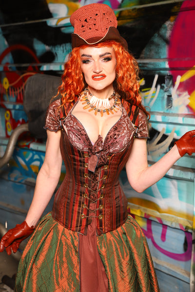 Marie Overbust in Rust & Rum Stripe - The "Ensembled in Embers" Collection