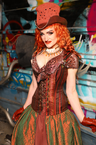 Marie Overbust in Rust & Rum Stripe - The "Ensembled in Embers" Collection