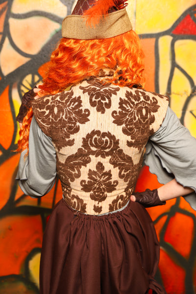 Guinevere II Bodice in Brown & Cream Damask Chenille -"Bowstrings & Bodices Collection"