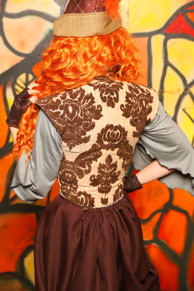 Guinevere II Bodice in Brown & Cream Damask Chenille -"Bowstrings & Bodices Collection"