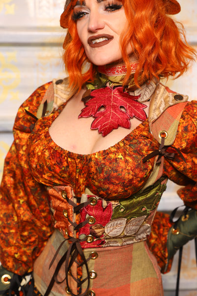 Cropped Dapper Vixen in Autumnal Picnic w/Leaf Applique - Day 5 of 13 Days of Halloween 2025
