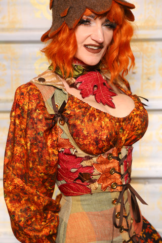 Cropped Dapper Vixen in Autumnal Picnic w/Leaf Applique - Day 5 of 13 Days of Halloween 2025