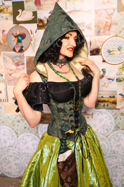 24. Petite Vixen Underbust Corset w/Hood in Forest Scroll - The Fowl Majesty Collection