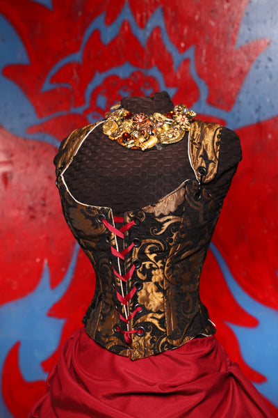 Maiden Bodice Corset in Black & Gold Medallion - The Checkered Past Collection