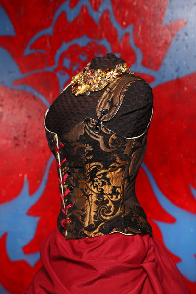 Maiden Bodice Corset in Black & Gold Medallion - The Checkered Past Collection