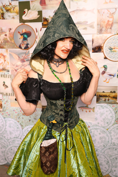 24. Petite Vixen Underbust Corset w/Hood in Forest Scroll - The Fowl Majesty Collection