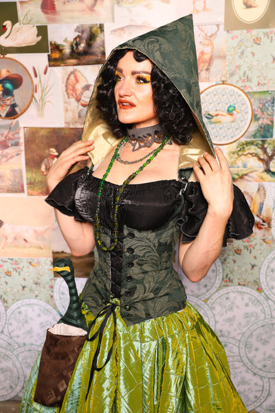 24. Petite Vixen Underbust Corset w/Hood in Forest Scroll - The Fowl Majesty Collection