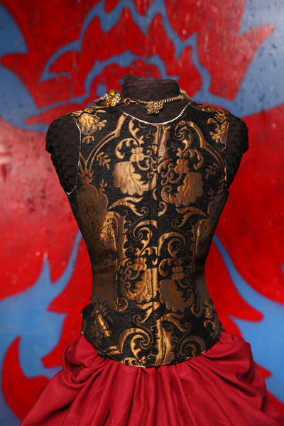 Maiden Bodice Corset in Black & Gold Medallion - The Checkered Past Collection