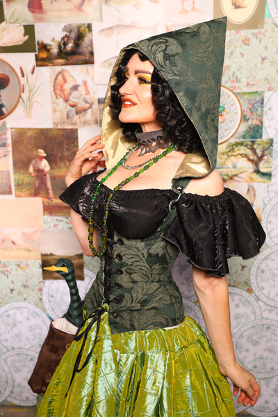 24. Petite Vixen Underbust Corset w/Hood in Forest Scroll - The Fowl Majesty Collection