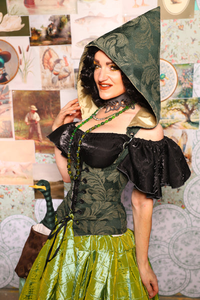 24. Petite Vixen Underbust Corset w/Hood in Forest Scroll - The Fowl Majesty Collection