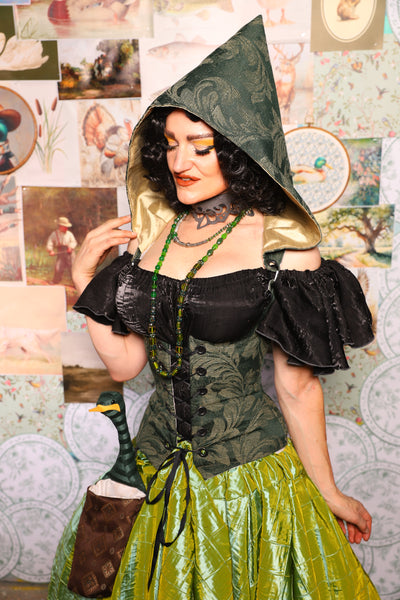 24. Petite Vixen Underbust Corset w/Hood in Forest Scroll - The Fowl Majesty Collection