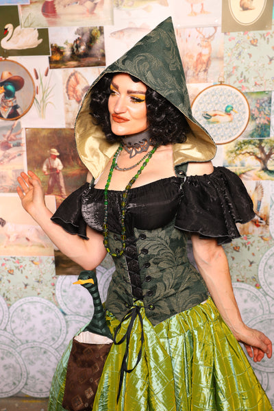 24. Petite Vixen Underbust Corset w/Hood in Forest Scroll - The Fowl Majesty Collection