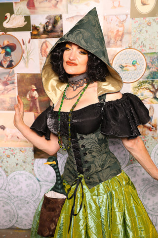 24. Petite Vixen Underbust Corset w/Hood in Forest Scroll - The Fowl Majesty Collection