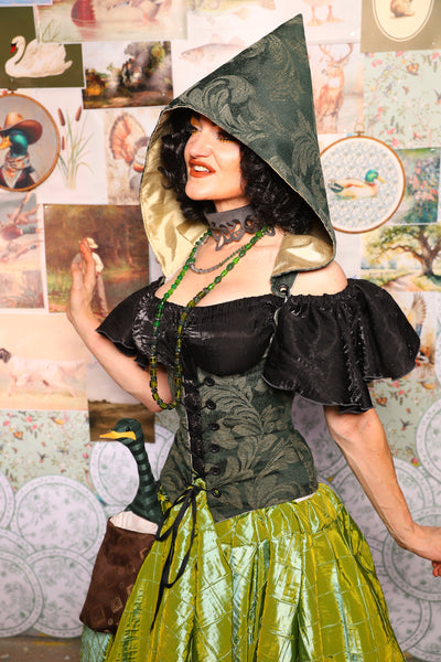 24. Petite Vixen Underbust Corset w/Hood in Forest Scroll - The Fowl Majesty Collection
