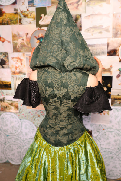 24. Petite Vixen Underbust Corset w/Hood in Forest Scroll - The Fowl Majesty Collection