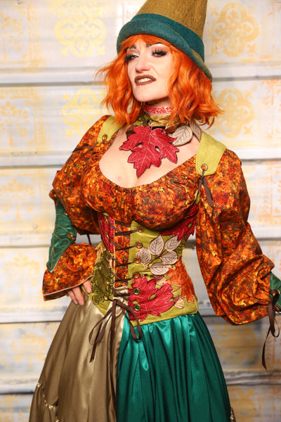 Petite Vixen Corset in Lime Green w/Leaf Appliques - Day 5 of 13 Days of Halloween 2025