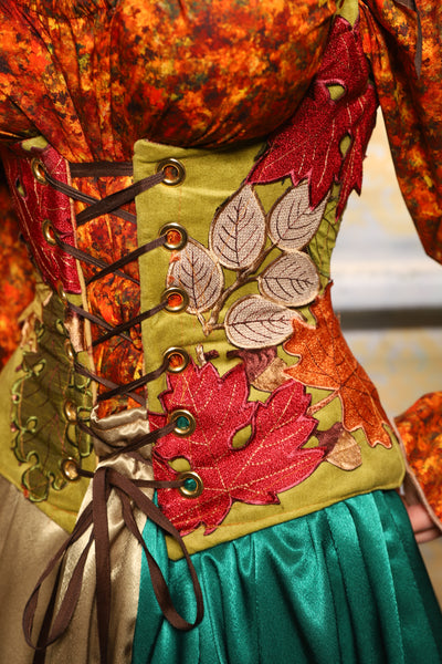 Petite Vixen Corset in Lime Green w/Leaf Appliques - Day 5 of 13 Days of Halloween 2025