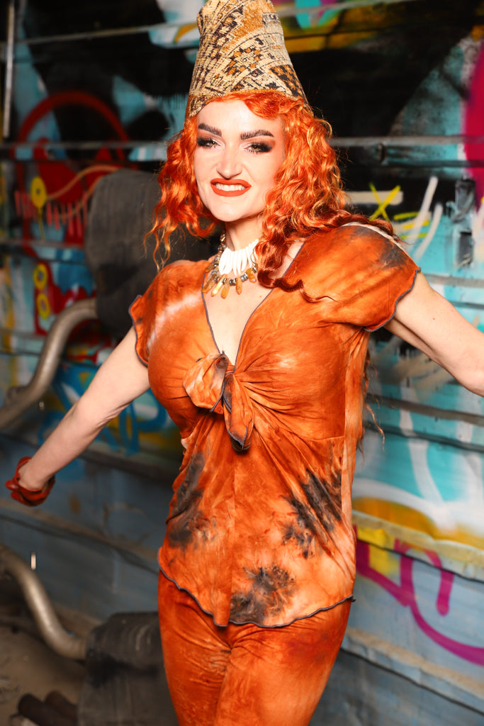 Knotty Blouse in Burning Tie-Dye - The "Ensembled in Embers" Collection