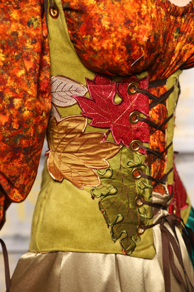 Petite Vixen Corset in Lime Green w/Leaf Appliques - Day 5 of 13 Days of Halloween 2025