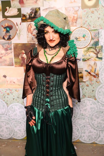 32. Vixen Underbust Corset w/collar in Thin Kale Matte & Satin Stripe -The Fowl Majesty Collection