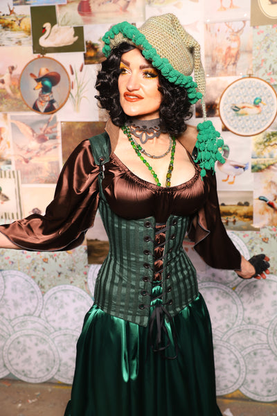 32. Vixen Underbust Corset w/collar in Thin Kale Matte & Satin Stripe -The Fowl Majesty Collection