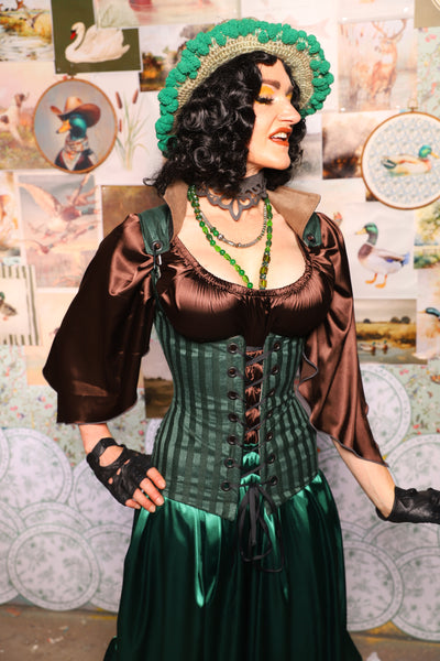 32. Vixen Underbust Corset w/collar in Thin Kale Matte & Satin Stripe -The Fowl Majesty Collection