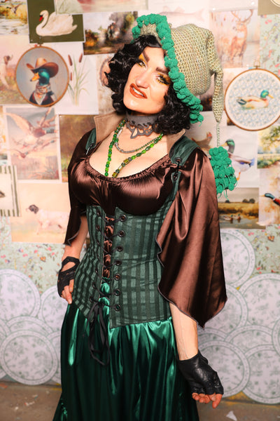 32. Vixen Underbust Corset w/collar in Thin Kale Matte & Satin Stripe -The Fowl Majesty Collection