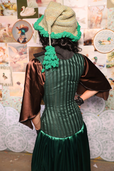 32. Vixen Underbust Corset w/collar in Thin Kale Matte & Satin Stripe -The Fowl Majesty Collection