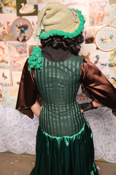 32. Vixen Underbust Corset w/collar in Thin Kale Matte & Satin Stripe -The Fowl Majesty Collection