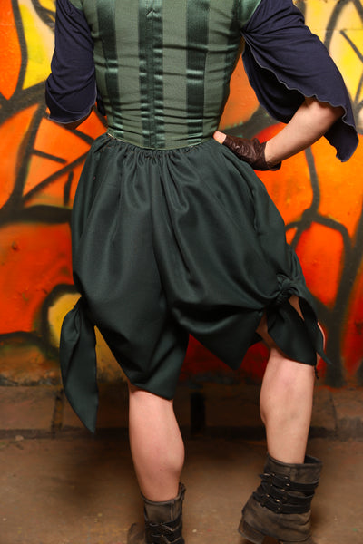 Side Tie Knee Length Bloomers w/Pocket in Tree Green Twill -"Bowstrings & Bodices Collection"