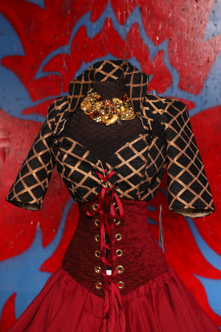 Cropped Courtier in Black & Gold Lattice - The Checkered Past Collection